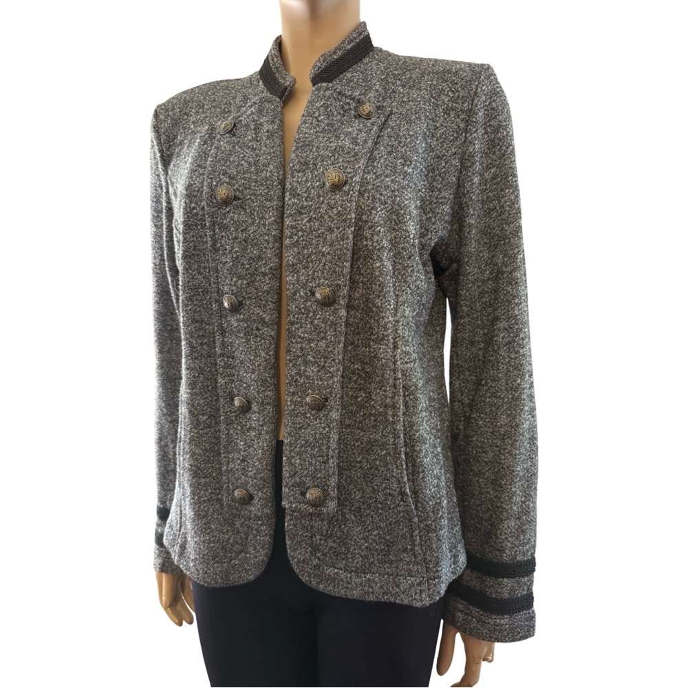 Tommy Hilfiger Military Style Jacket Tweed Black Gray Blazer Women’s Large - Picture 2 of 14